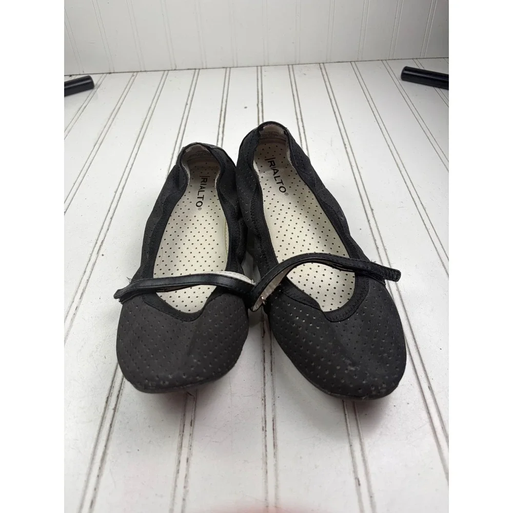 Rialto Perforated Black Slip On Comfort Mary Jane Ballet Flats Women's Size 9M